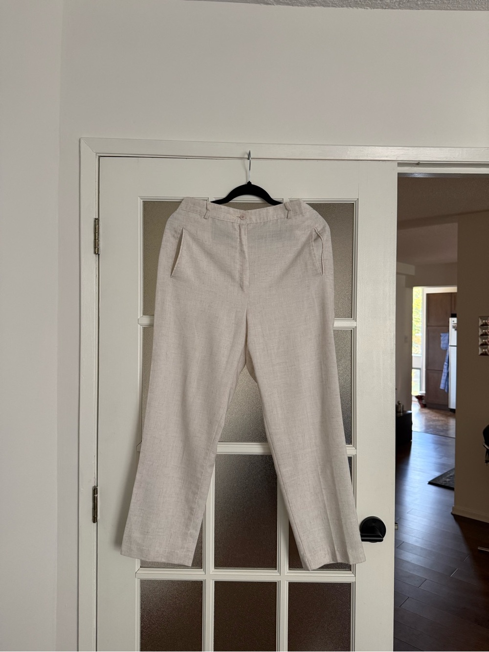 Alia Cream Straight-Leg Linen Blend Pants